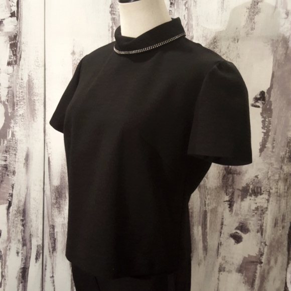 RARE Vintage Professionally Tailored Elegant Rhinestone Neckline Black Tie Top S - Picture 15 of 16